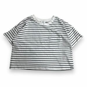 UNITED ARROWS ユナイテッドアローズ GREENLABEL RELAXING 半袖Tシャツ カットソー 短丈 コットン ホワイト×ブラック ボーダー レディース