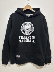 ★ FRANKLIN MARSHALL メンズ スウェット プルオーバー パーカー 黒 ブラック M ビッグロゴプリント フーディー 裏起毛 刺繍入り