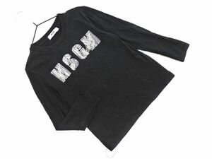 MSGM エムエスジーエム KIDS ラインストーンロゴ フリンジ カットソー size6A(120cm)/黒 ◇■ ☆ eab2 子供服