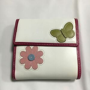 新品未使用 希少 レア COACH コーチ 二つ折り財布 フラワーデザイン レザー ホワイト パープルピンク 送料一律430円