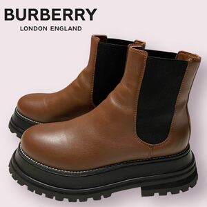 BURBERRY バーバリー 牛革 レザー 厚底 サイドゴアブーツ サイズ39 レディース ブラウン