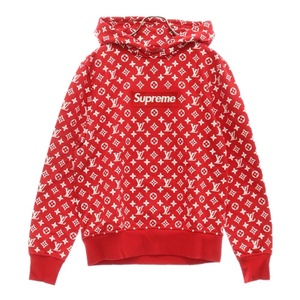 シュプリーム ×LOUIS VUITTON 17AW LV Box Logo Hooded Sweatshirt ルイヴィトン モノグラム柄ボックスロゴパーカー レッド HDY91WJIU