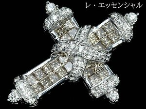 ZL12265T【1円～】新品仕上【RK宝石】笠原真寿美 極上ブラウンダイヤ 1.35ct 極上クリアダイヤ K18WG 超高級ペンダントヘッド クロス