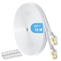 イーサネットケーブル RJ45 CAT7準拠 10Gbps/600MHz ルータ モデム PS4 金メッキコネクタ for 爪折れ防止 STP 高速 (10M) ウルトラフラットケーブル カテゴリー7 Cat7 LANケーブル