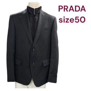 美品　プラダ　ナイロンジャケット　ドッキング　ウールジャケット　綺麗目　サイズ50 PRADA L ウール グレー ブラック M4L023