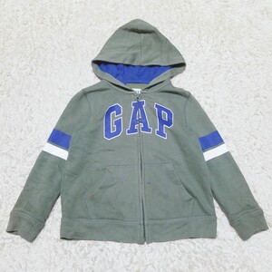 ギャップキッズ GAP KIDS ジュニア 子供 ジップアップパーカー ビッグロゴプリント フーディー スウェット 裏起毛 長袖 120 カーキグレー 