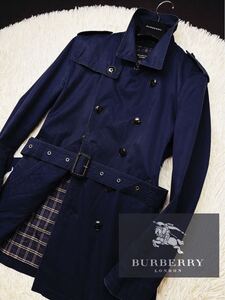 s85 【極上！フォーマルスタイル】定価10万●BURBERRY BLACK LABEL ●ブルートレンチコート バーバリーコート メンズ　別格！M