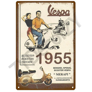 【新品】ベスパ Vespa カフェ ローマの休日 アンティーク ブリキプレート 看板 ヴィンテージ加工【貴重】