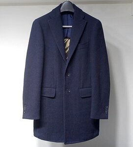 定価18万 美品 RING JACKET リングヂャケット 総柄裏地 ウール シルク チェスターコート ダークネイビー メンズ 44 ジャケット