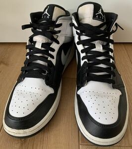 美品 ナイキ ジョーダン NIKE AIR JORDAN 1 MID エアー 554724-073 12インチ 30cm ブラック グレー ホワイト 白 灰 