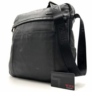 1円《 美品・定価8万円 》TUMI トゥミ ビジネス ショルダーバッグ メンズ オールレザー 斜め掛け クロスボディ ロゴプレート A4 PC収納 黒