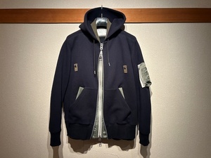 ♪送料無料★sacai★名作★ドッキング レイヤード パーカー★Sponge Sweat Layered Zip Parka★MA-1★再構築★22-02729M★紺 × 緑★3(L)♪