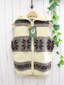 新品◆CANADIAN SWEATER カナディアンセーター◆カウチンセーター 雪柄 フード付き ジップニットベスト 40 定価48,000円*