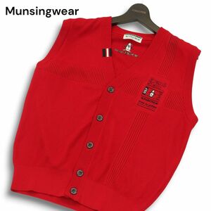 Munsingwear マンシングウェア ゴルフ 秋冬★ ロゴ刺繍 Vネック 前開き ニット ベスト Sz.SA メンズ 日本製 赤　A4T11220_A#K