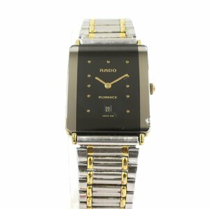 1円スタート 稼働品 RADO ラドー FLORENCE フローレンス 160.3605.2N デイト クォーツ スクエアフェイス 2針 ブラック文字盤 メンズ 腕時計