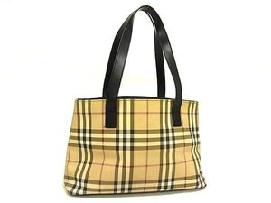 1円 BURBERRY バーバリー ノバチェック PVC×レザー トート ハンドバッグ ショルダーバッグ 肩掛けかばん ベージュ系×ブラック系 BI9318