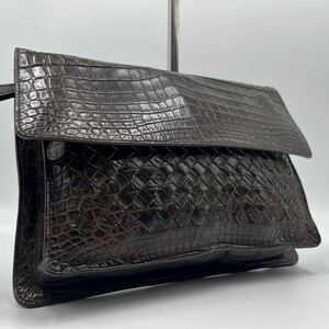 定価200万!!! 極美品!!! BOTTEGA VENETA ボッテガヴェネタ ニロティカス クロコダイル クラッチバッグ セカンド メンズ ビジネス 茶色