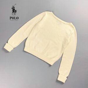 美品 POLO SPORT RALPH LAUREN ポロスポーツ コットンニット セーター ロゴ刺繍 長袖 トップス レディース アイボリー サイズM*PC1117