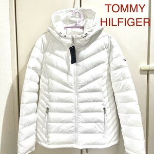 トミー ヒルフィガー 新品 ホワイト 白 ロゴ フラッグ パーカー フード ダウンジャケット ダウンコート TOMMY HILFIGER レディース 細身