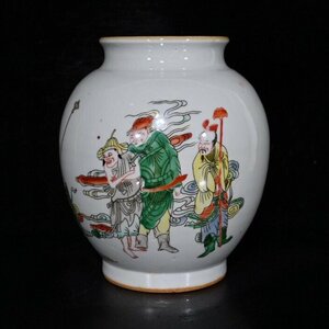 ◆古寳堂◆清 康熙年製款 粉彩 人物故事紋罐 古陶瓷品 極細工 古置物 古擺件 中国古美術 時代物 古董品
