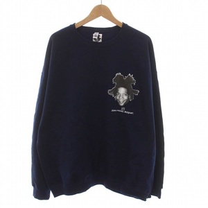 ワコマリア JEAN-MICHEL BASQUIAT CREW NECK SWEAT SHIRT クルーネック スウェット トレーナー 裏起毛 プリント 長袖 2XL 紺 ネイビー