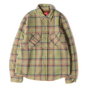 美品 Supreme シュプリーム シャツ サイズ:S 18AW パイルライニング チェック フランネル シャツ Pile Lined Plaid Flannel Shirt オリーブ