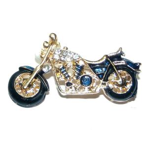 バイク　オートバイ　単車　ラインストーン　ピンブローチ　ブローチ　ピンバッジ　バッジ　ラペルピン　黒色　紺色　金色　ゴールド色