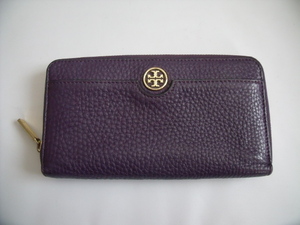 美品 希少 ◆ TORY BURCH ◆ トリーバーチ ◆ ラウンドファスナー 長財布◆ 型押し 本革 レザー製 ◆ ダークパープル系 ◆ ロゴ◆送料無料