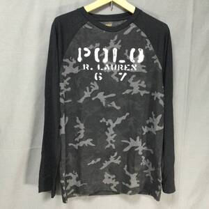 ▲　10/11　278805　POLO　PALPH LAUREN　XL　長袖シャツ　ロングTシャツ　ロンT　ブラック系　カモフラ　トップス　used