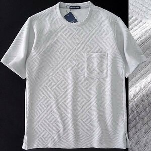 新品 ニコル フクレ ジャカード ストレッチ 半袖 カットソー 48(L) 薄灰 【I46892】 NICOLE Selection ポケット Tシャツ 春夏 メンズ 丸首