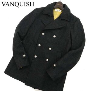 VANQUISH ヴァンキッシュ 秋冬 裏地イエロー メルトンウール★ 刻印釦 銀釦 Pコート Sz.M　メンズ グレー　C3T09993_B#N