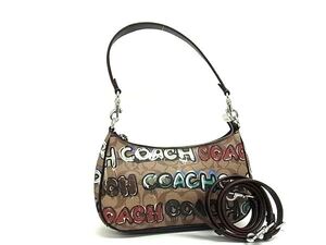 1円 ■新品■未使用■ COACH コーチ CM095 シグネチャー PVC×レザー 2WAY ワンハンドル ハンドバッグ ショルダーバッグ ブラウン系 FJ3327