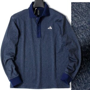 新品 秋冬 アディダス ゴルフ 裏起毛 長袖 ポロシャツ L 紺 adidas GOLF 襟切替 ストレッチ シャツ メンズ ウェア スポーツ ◇CZ3253A