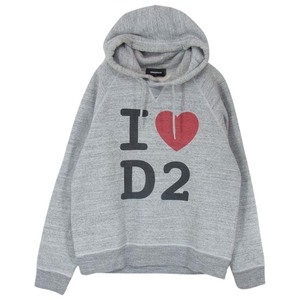 DSQUARED2 ディースクエアード 20SS S74GU0400 I LOVE D2 メッセージプリント ロゴ プルオーバー パーカー フーディ グレー系 L【中古】