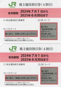 JR東日本　株主優待割引券　2枚　2025/6/30まで[郵便書簡63円]