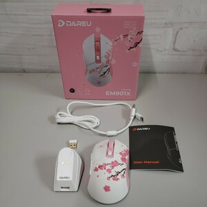 602y1910★DAREU ゲーミングマウス 無線 桜色/ピンク ワイヤレス2.4G/有線USB接続可能 超軽量85g 人間工学 可愛いサクラ EM901X