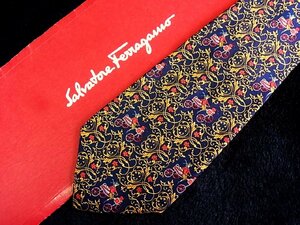 ♪今週の特売980円～♪1556♪良品【Ferragamo】フェラガモ【花 飾り 馬車 柄】ネクタイ♪