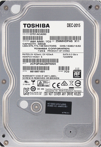 TOSHIBA DT01ACA050 HP P/N 661697-001 3.5インチ SATA600 500GB 10229回 3671時間