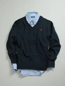 Y93/Polo Ralph Lauren/ポロラルフローレン/新品同様/長袖シャツ/Vネックニット/140/150サイズ/2点セット/ブルー/ネイビー/