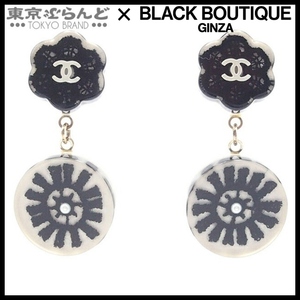 241000002098 シャネル CHANEL ココマーク レース フラワー スイングピアス ブラックxホワイト 樹脂系 16P ピアス レディース