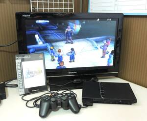 □　SONY ソニー PlayStation2 プレステ2 SCPH-70000 本体 ブラック コントローラー ソフト17点付き 動作確認済 中古品 保管品　③