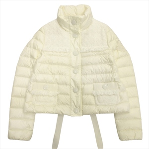 美品 20aw モンクレール MONCLER LUNAIRE ルナール ダウン ジャケット ブルゾン ツイード ナイロン 切替 ロゴ 0 白 ホワイト レディース