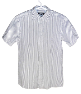 トルネードマート TORNADO MART ストレッチ素材 ストライプ柄 半袖 シャツ サイズＬ ホワイト 古着 メンズ トップス