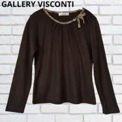 ♪GALLERY VISCONTI 襟チェックリボン付き　ブラウントップス　M