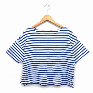 ニコアンド Niko and.. カットソー Tシャツ ボートネック コットン 綿 ワイド ボーダー 半袖 M 青 ブルー /NT27 レディース