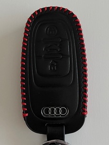 Audi アウディ Aシリーズなど 牛革ぴったりフィットケース A3 A4 A5 A6 A7 A8 Q3 Q5 Q7等 アウディスマートキーケース 黒色縫い糸赤 2