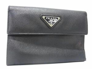 1円 PRADA プラダ サフィアーノレザー 二つ折り 財布 ウォレット 札入れ 小銭入れ メンズ レディース ブラック系 FD1231