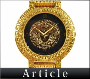 177981◆動作確認済 GIANNI VERSACE ジャンニ ヴェルサーチ メデューサ メンズウォッチ 腕時計 クォーツ 7008014 GP レザー 革/ D