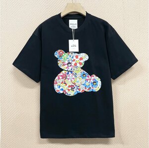 高級ヨーロッパ製※定価2万◆ブルガリア発※RISELIN 半袖Tシャツ 綿100％ 通気 ゆったり クマ 花柄 カラフル スウェット 定番 夏 M/46