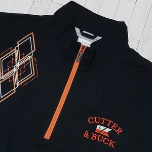 【BIGサイズ/デサント製/美品】◎ CUTTER&BUCK カッターアンドバック/ 半袖 ワンポイント刺繍ロゴ ハーフジップ ゴルフウェア　SIZE： LL